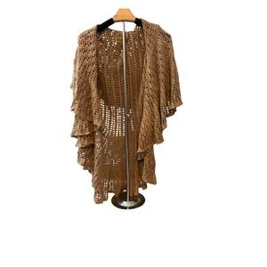 Midnight Velvet Crochet Cardigan 3X Tan Ruffle Tiered Boho Ramie Cotton Y2K